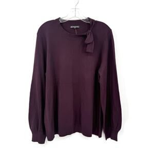 Adrianna Papell Deep Purple Tie Neck Sweater Ballon Sleeve Women’s Size XL Chic